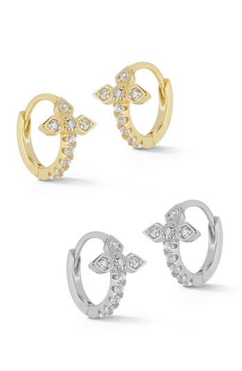 Glaze Jewelry Set Of 2 Pavé Cross Earrings In Gold
