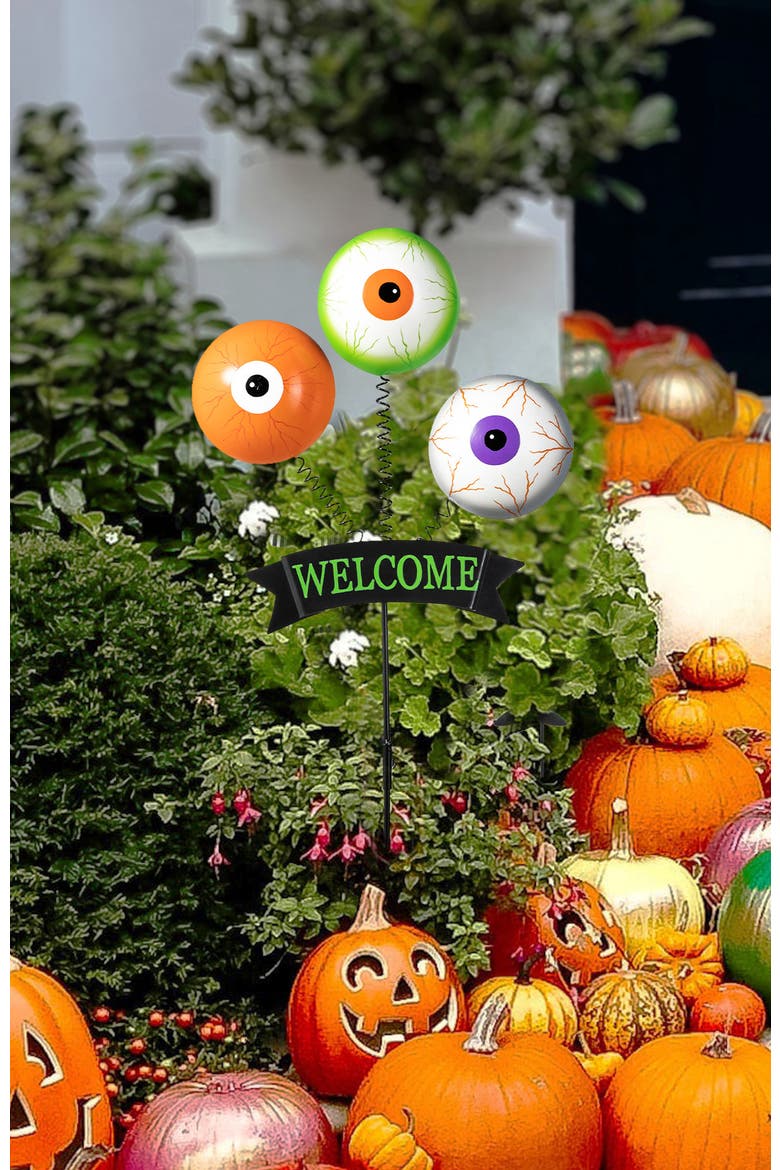 Halloween Metal WELCOME Spring Eyeballs Yard Stake, Alternate, color, White