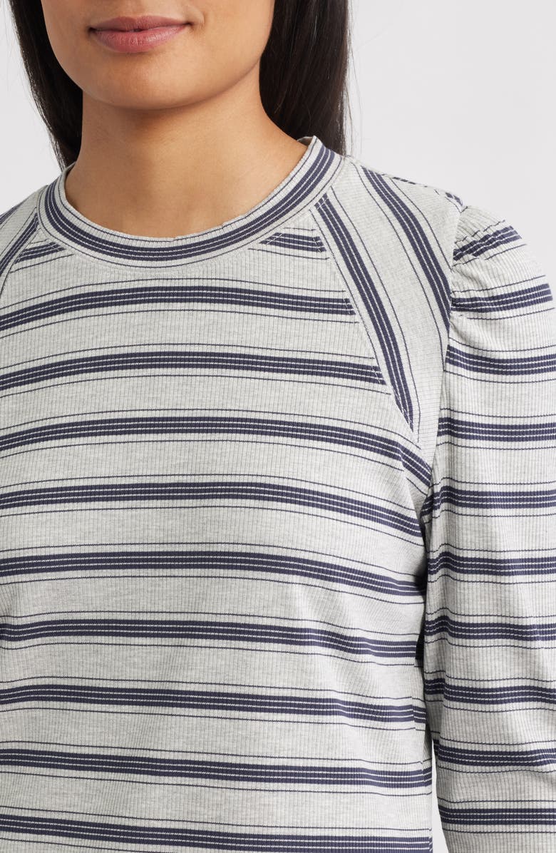Wit & Wisdom Stripe Puff Shoulder Knit Top, Alternate, color, Heather Grey/ Navy