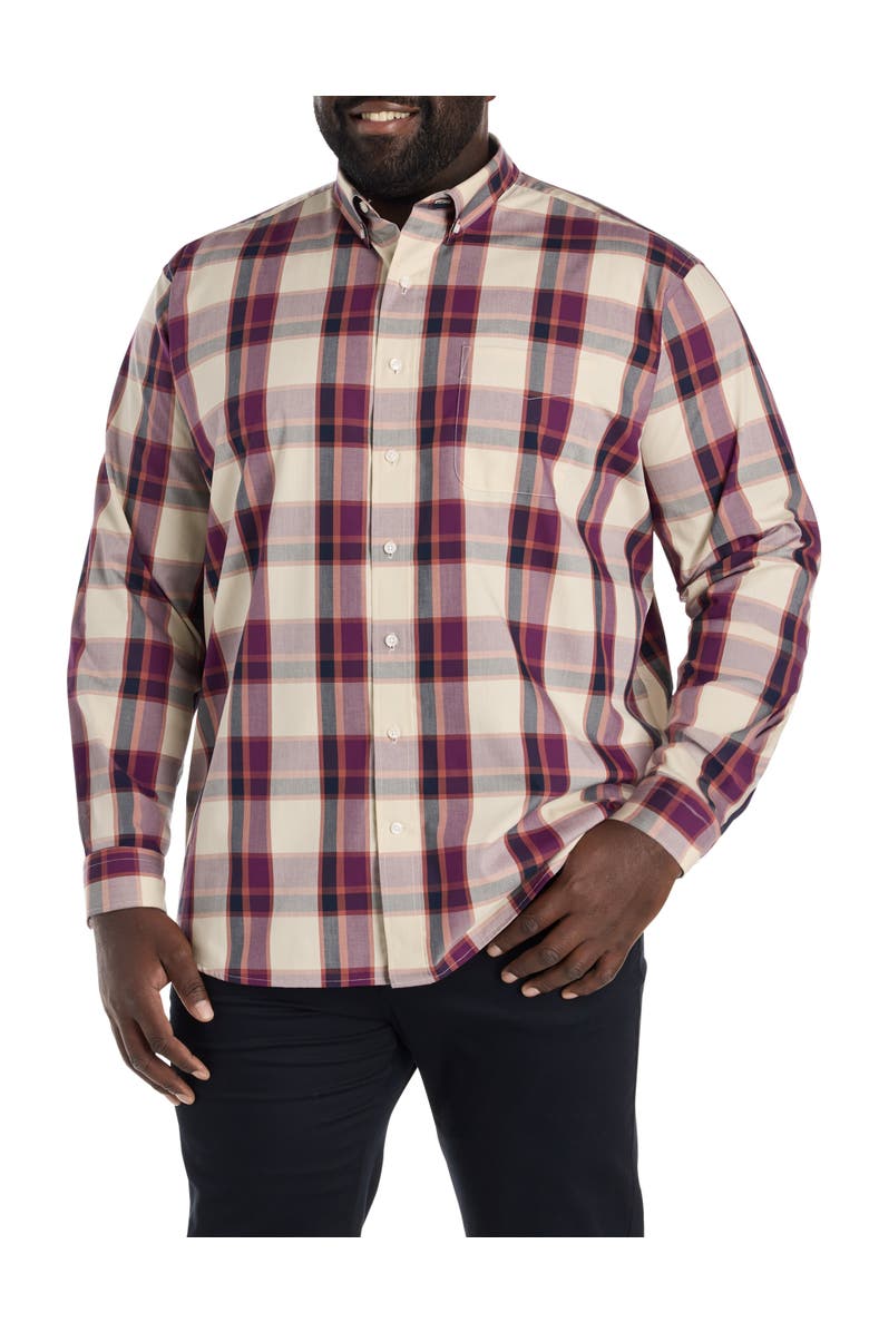 Oak Hill by DXL Big & Tall Large Plaid Sport Shirt, Alternate, color, Tan Multi
