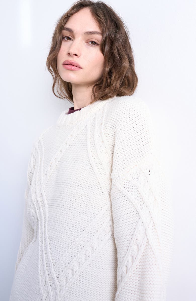 Topshop Oversize Argyle Crewneck Sweater, Alternate, color, Cream