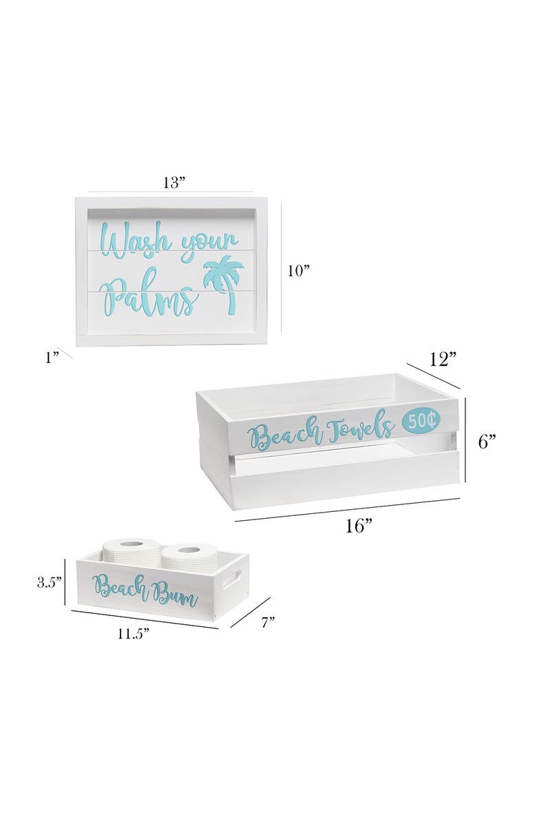 LALIA HOME Three Piece Decorative Wood Bathroom Set - Large - Coastal/Beach, Alternate, color, White Wash