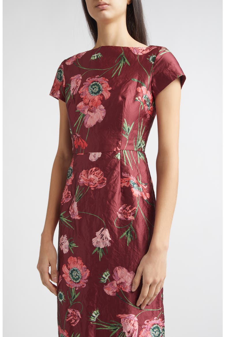 Floral Textured Satin Column Gown, Alternate, color, BELLE EPOQUE POPPY RUBY RED