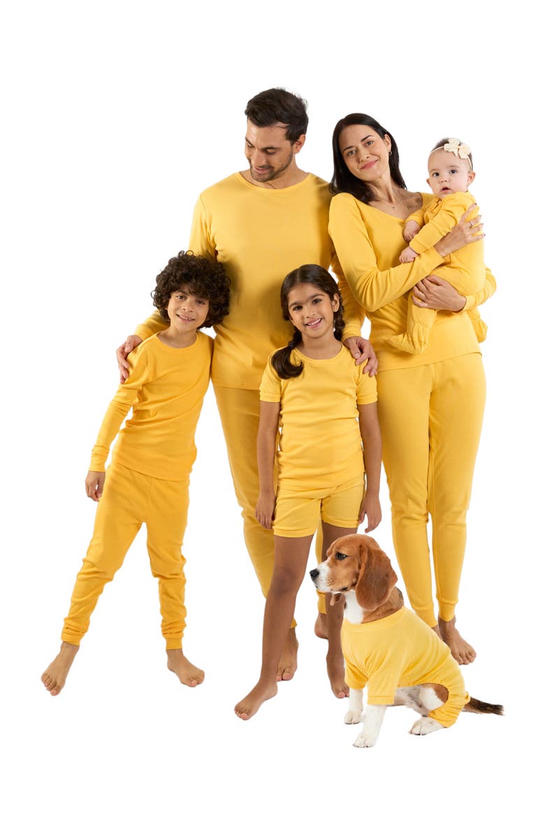 Leveret Kids Two-Piece Solid Cotton Matching Family Pajamas, Alternate, color, Yellow