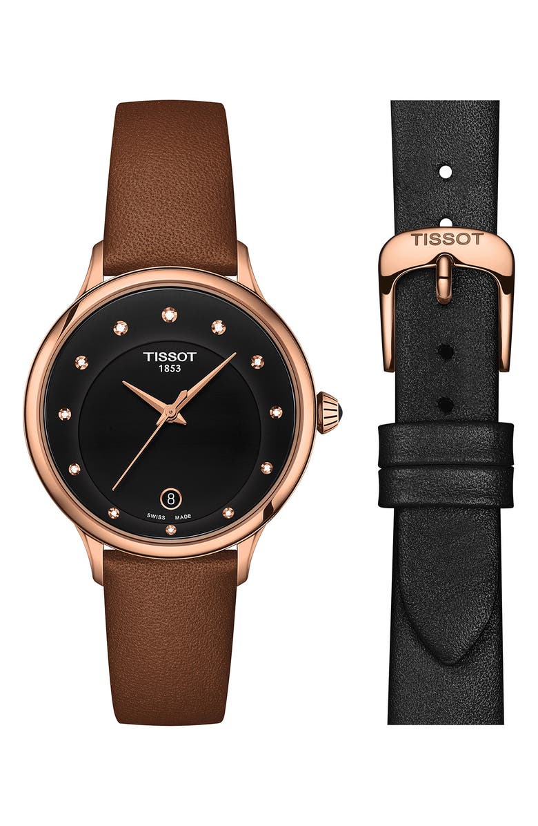 Tissot Odaci-T Diamond Leather Strap Watch, 33mm, Main, color, 