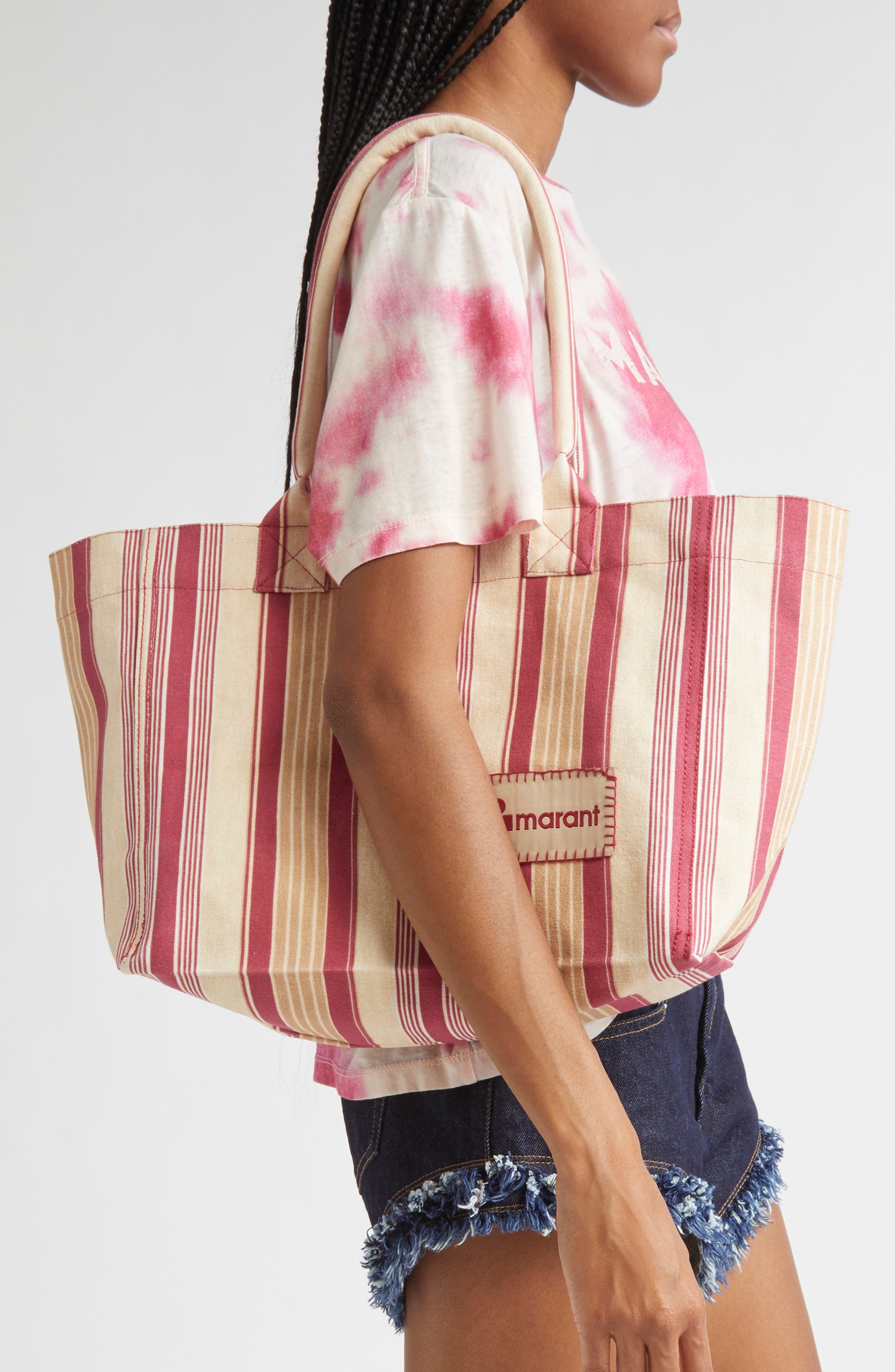 Small Yenky Stripe Canvas Tote, Alternate, color, RED