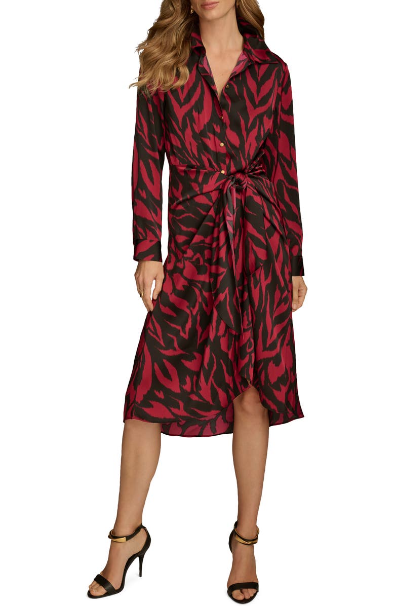Donna Karan New York Abstract Print Tie Waist Long Sleeve Shirtdress, Main, color,