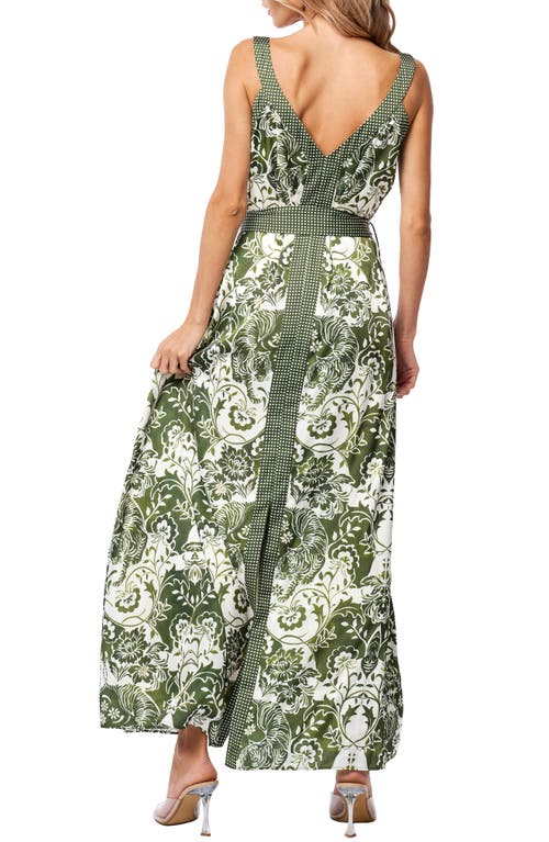 Ciebon Aiza Tie Waist Maxi Dress In Green Multi
