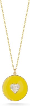 SPHERA MILANO Pavé Cubic Zirconia Heart Enamel Disc Pendant Necklace