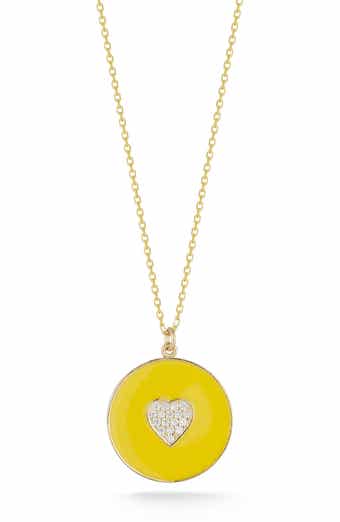 Pavé Cubic Zirconia Heart Enamel Disc Pendant Necklace