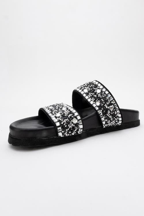 Forever & Always Shoes Jamie Leather Double Strap Slide Sandal With Stones