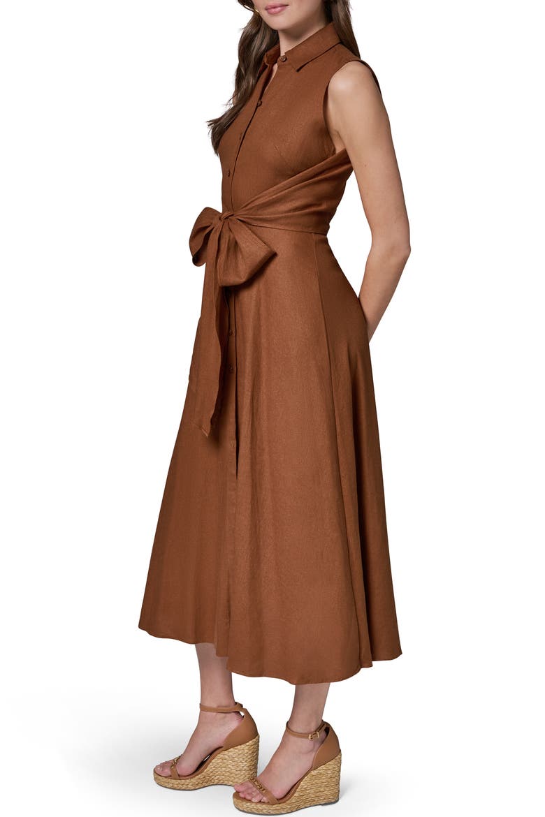 Sleeveless Linen Blend Shirtdress, Alternate, color, COGNAC (C0G)