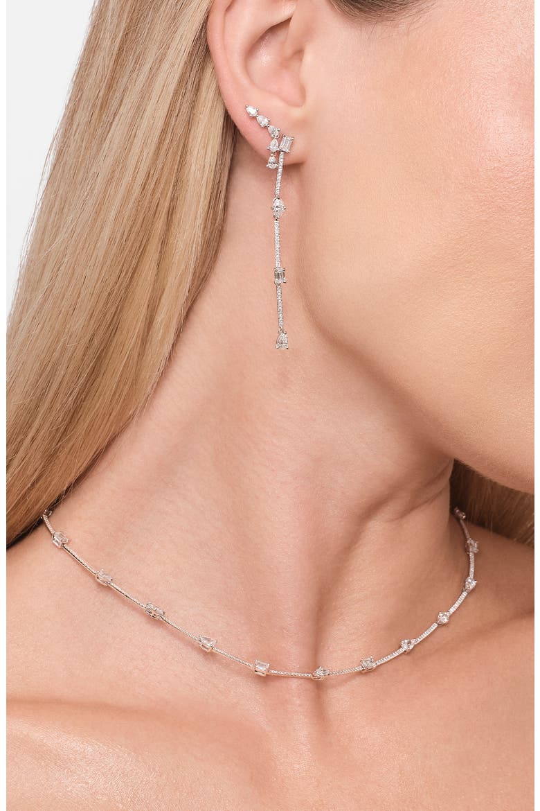 14K Gold Pear Diamond Ear Crawlers, Alternate, color, WHITE GOLD