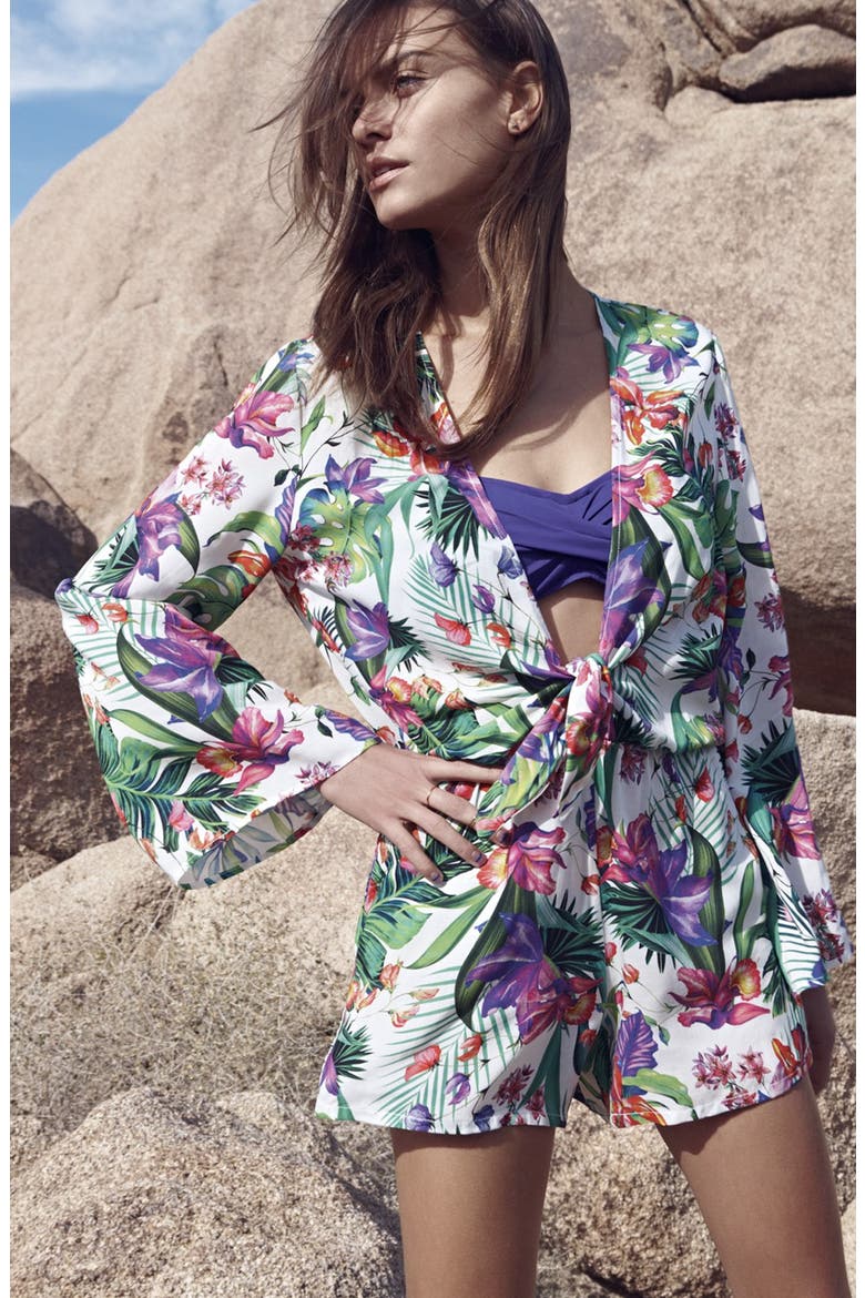 'Calypso Island' Print Cover-Up Romper, Alternate, color, WHITE MULTI