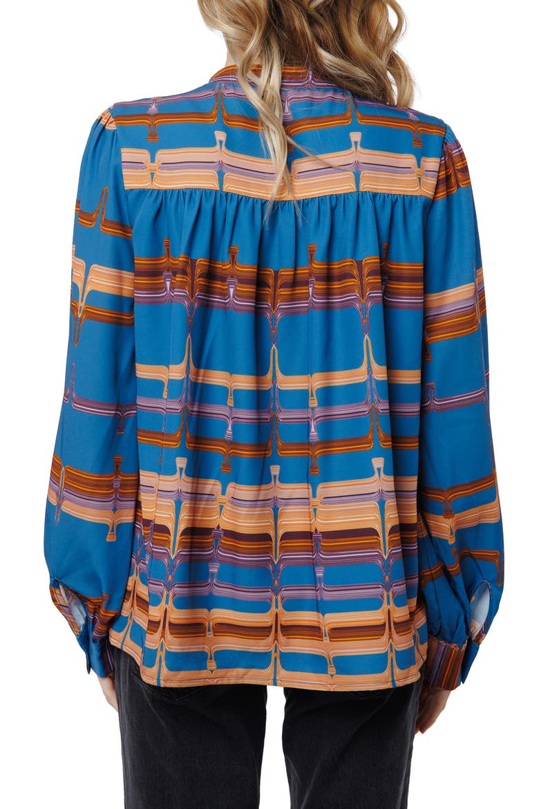 Gina Mod Print Split Neck Top, Alternate, color, BLUE