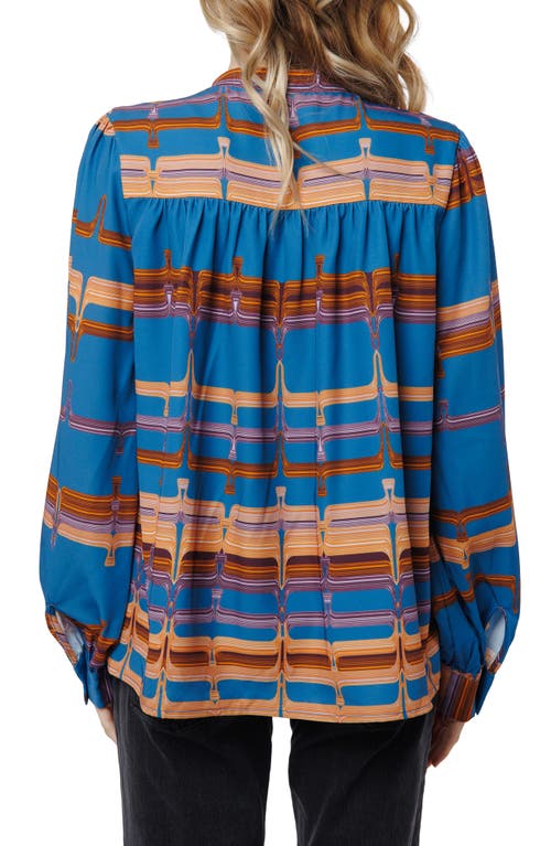 Ciebon Gina Mod Print Split Neck Top In Blue