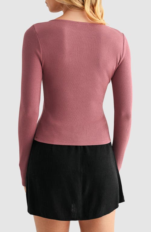 Lush Long Sleeve Button Front Crop Top In Brown