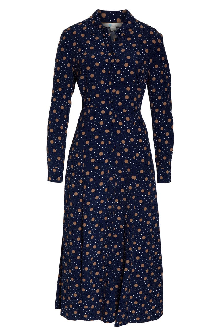 Polka Dot Midi Shirtdress, Alternate, color, NAVY/ SOFT TRUFFLE
