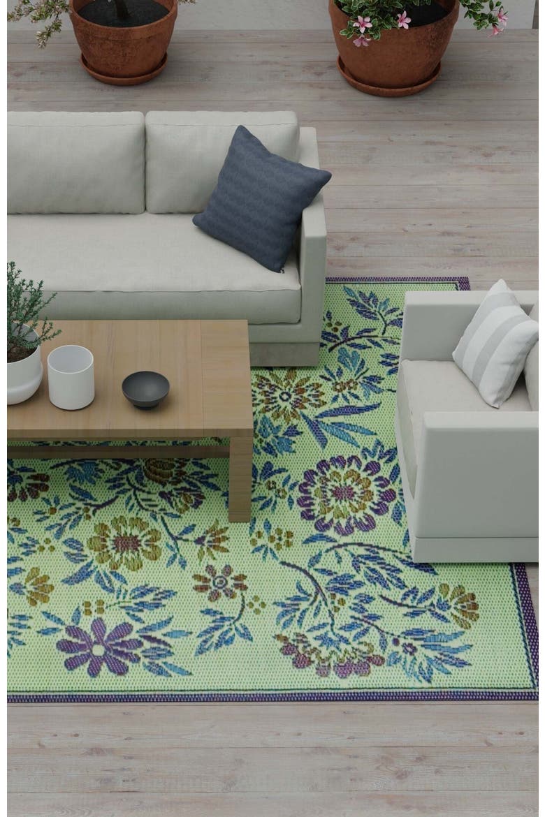 Wildflowers Eggplant Rug, Alternate, color, green and blue
