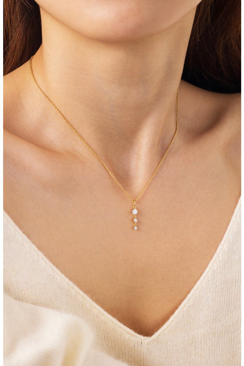 Three Stone Drop Pendant Necklace, Alternate, color, Silver