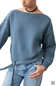 MANGO TEEN Boat Neck Tie Hem Cotton Blend Sweater