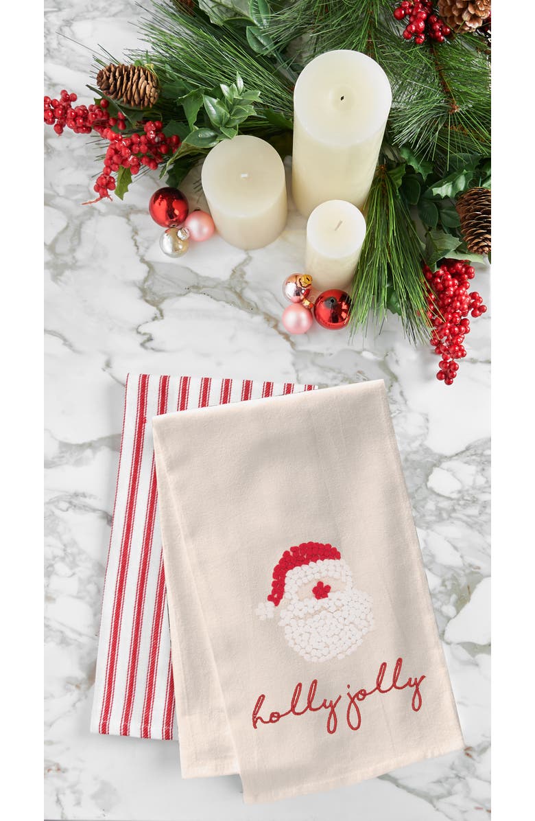 C&F Home Holly Jolly Santa Flour Sack Embroidered Cotton Kitchen Towel, Alternate, color, White