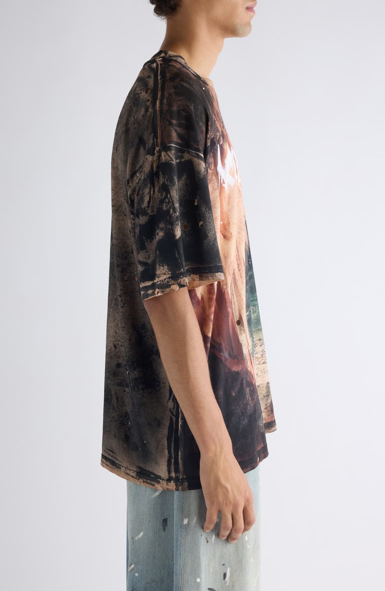 Acne Studios Eresa Cave Distressed Graphic T-Shirt, Alternate, color, Black/ Rust Brown