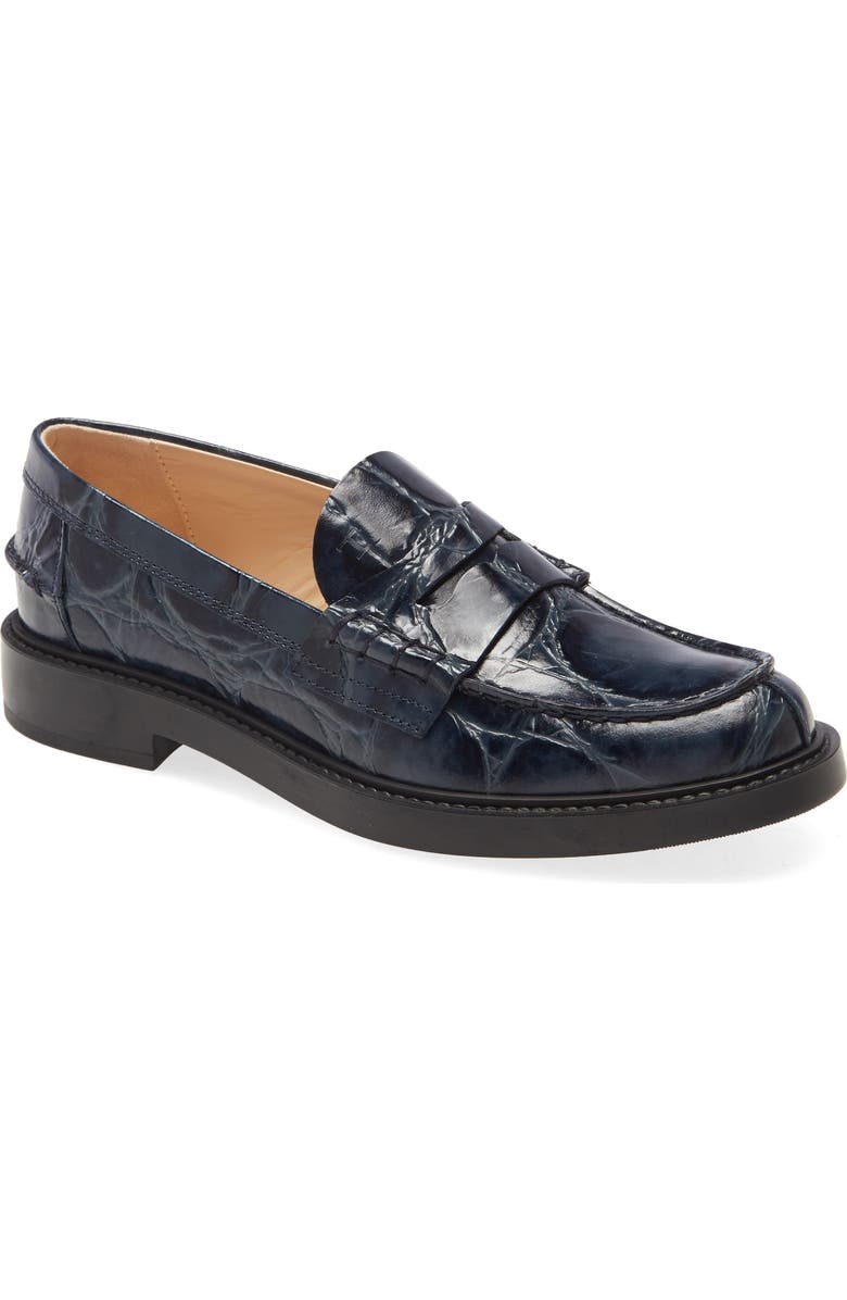 Tod's Croc Embossed Penny Loafer, Main, color,