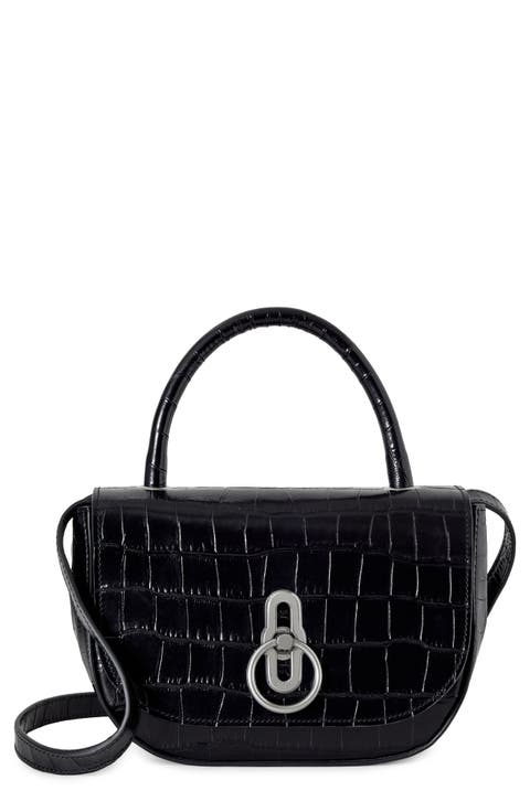 Small Amberley Croc Embossed Patent Leather Top Handle Bag
