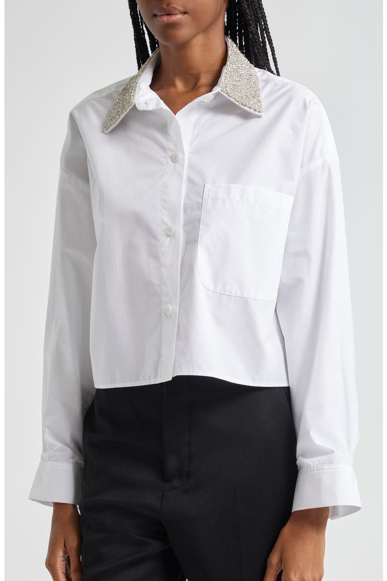 Soon to Be Ex Crystal Collar Crop Button-Up Shirt, Alternate, color, WHITE