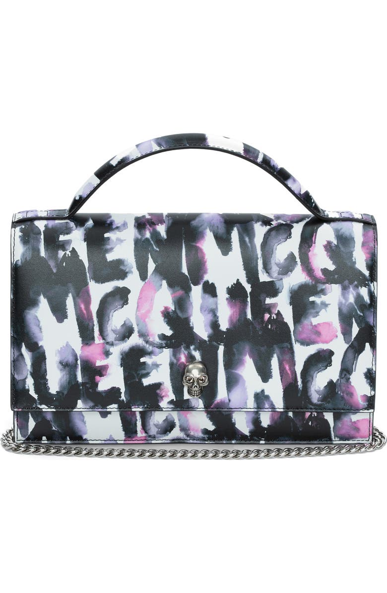 McQueen Medium Skull Watercolor Graffiti Leather Top Handle Bag, Main, color,