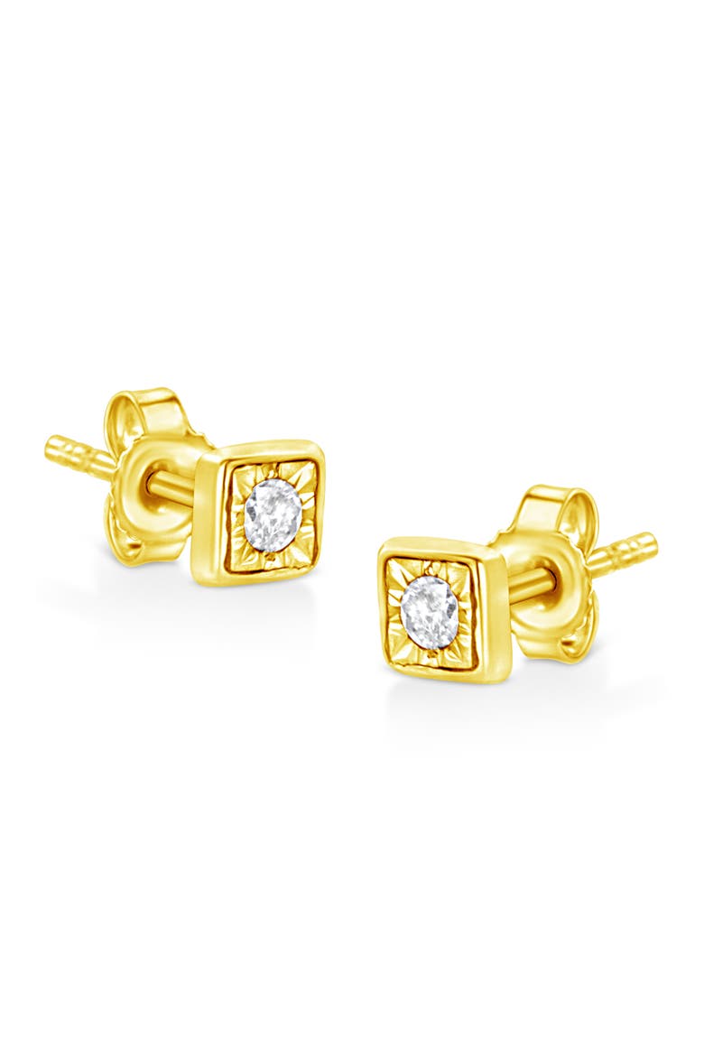 10K Yellow Gold Plated Silver 1/10 ctw Miracle-Set Diamond Mixed Shape Stud Earrings, Alternate, color, Square Shape