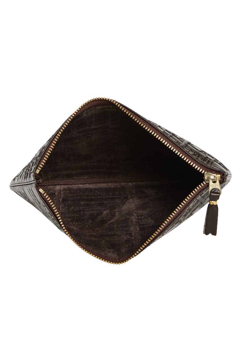 Embossed Logo Leather Pouch, Alternate, color, BROWN