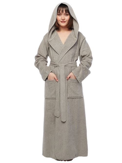 Arus Ankle Length Long Cotton Robe With Hood In Gray