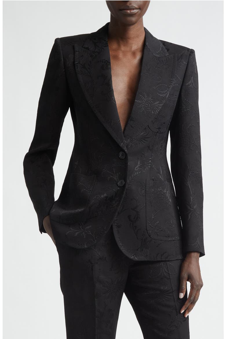 Tonal Floral Paisley Jacquard Jacket, Main, color, BLACK