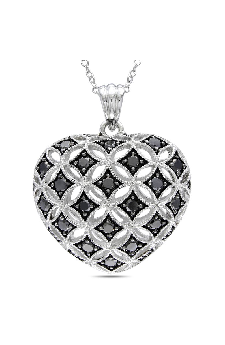 Julianna B. 1ct TW Black Diamond Vintage Heart Necklace, Main, color, Sterling Silver