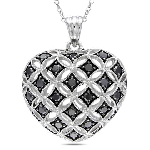 1ct TW Black Diamond Vintage Heart Necklace