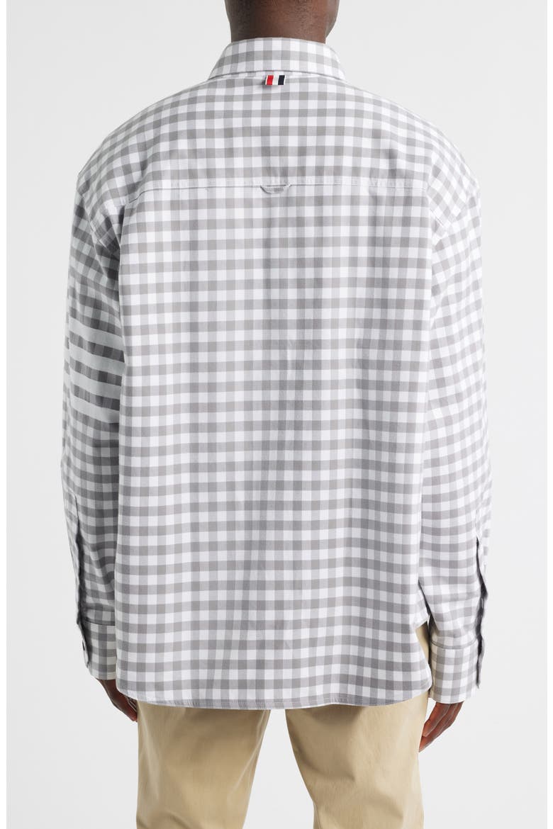 Oversize 4-Bar Gingham Check Flannel Button-Up Shirt, Alternate, color, MEDIUM GREY