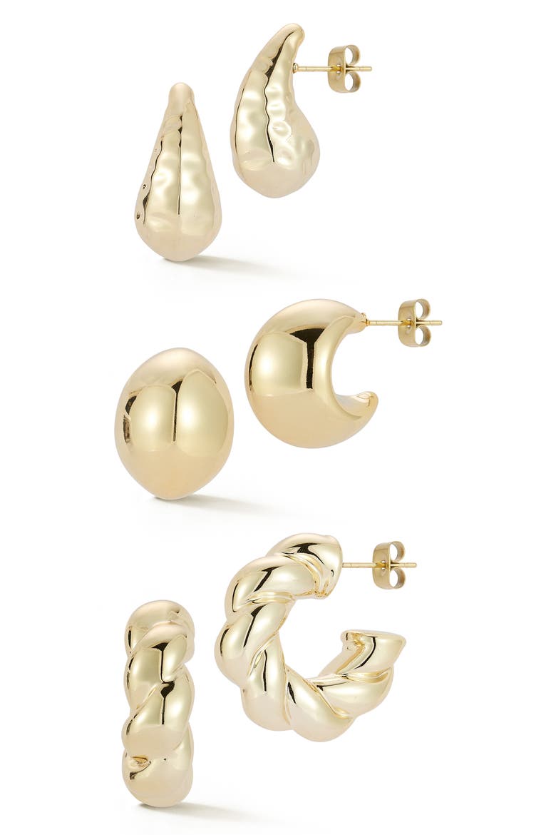 Hoop Earrings Set, Main, color, GOLD