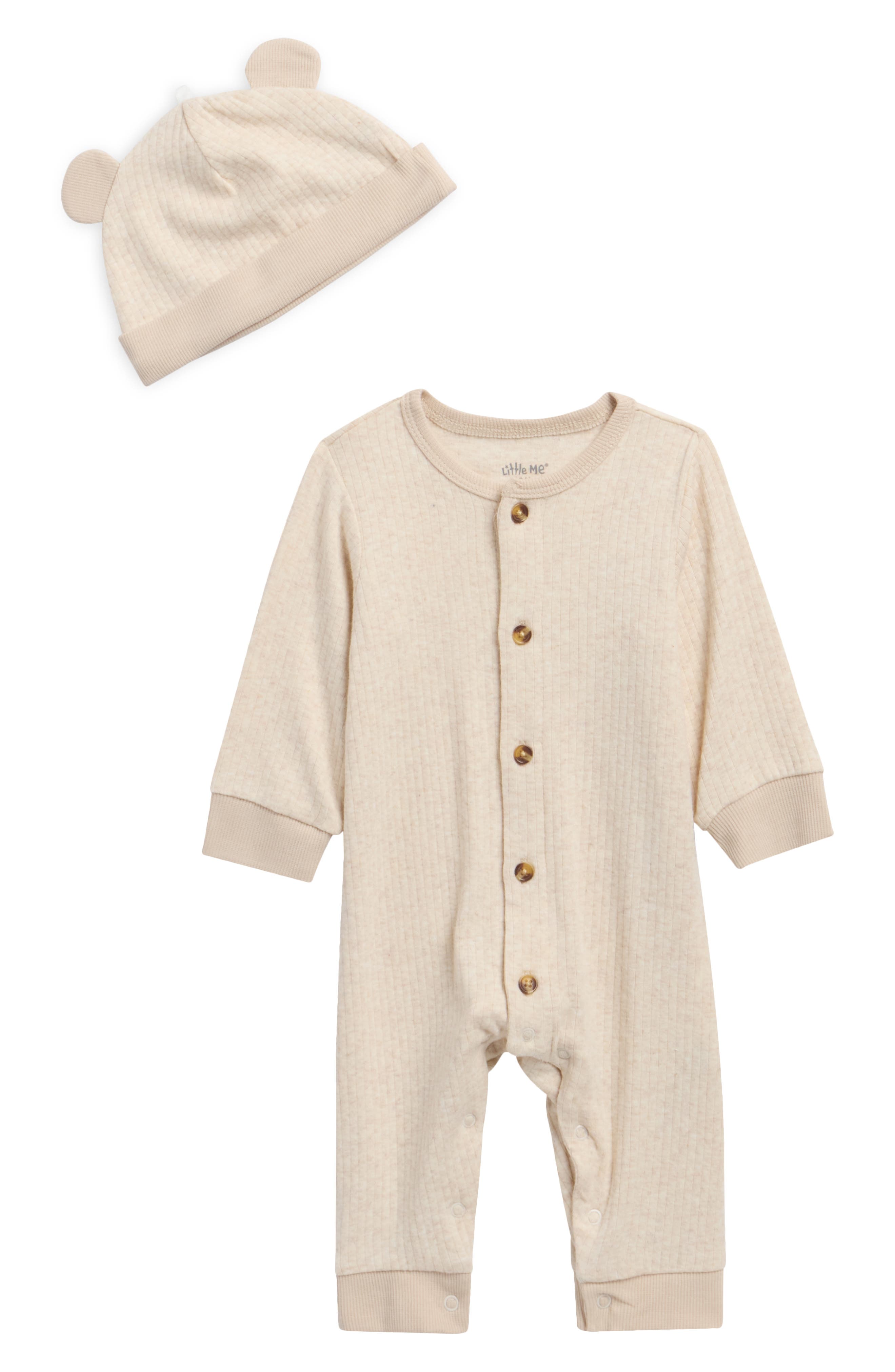 Ribbed Knit Romper & Cap Set