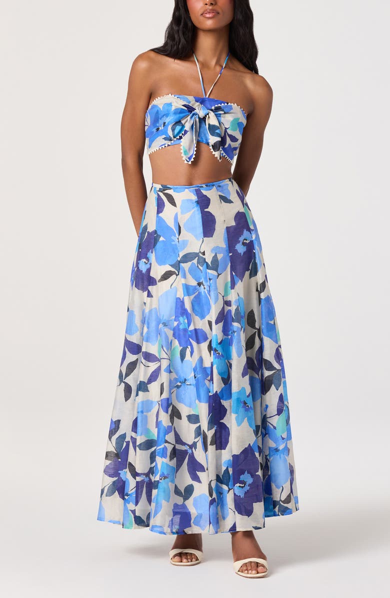 ASTR the Label Kehlani Floral Crop Halter Top, Alternate, color, Blue Floral