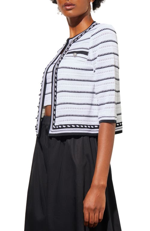 Ming Wang Stripe Cardigan In White