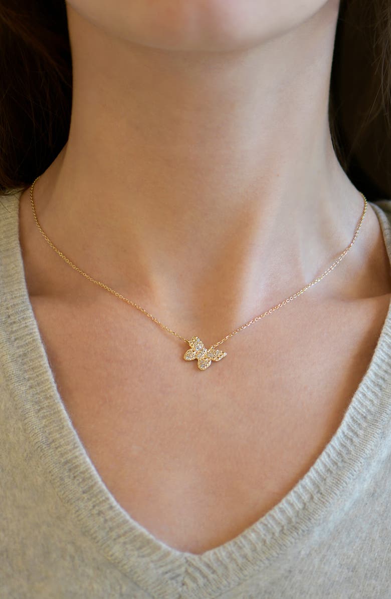 Anzie Dew Drop Pavé Diamond Butterfly Pendant Necklace, Alternate, color, Gold