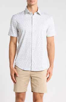 OoohCotton® Palm Tree Print Short Sleeve Button-Up Shirt