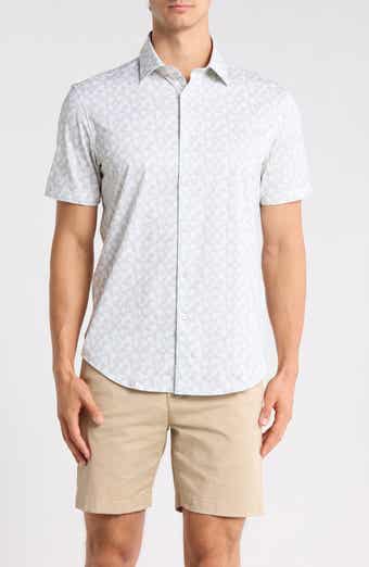 OoohCotton® Palm Tree Print Short Sleeve Button-Up Shirt