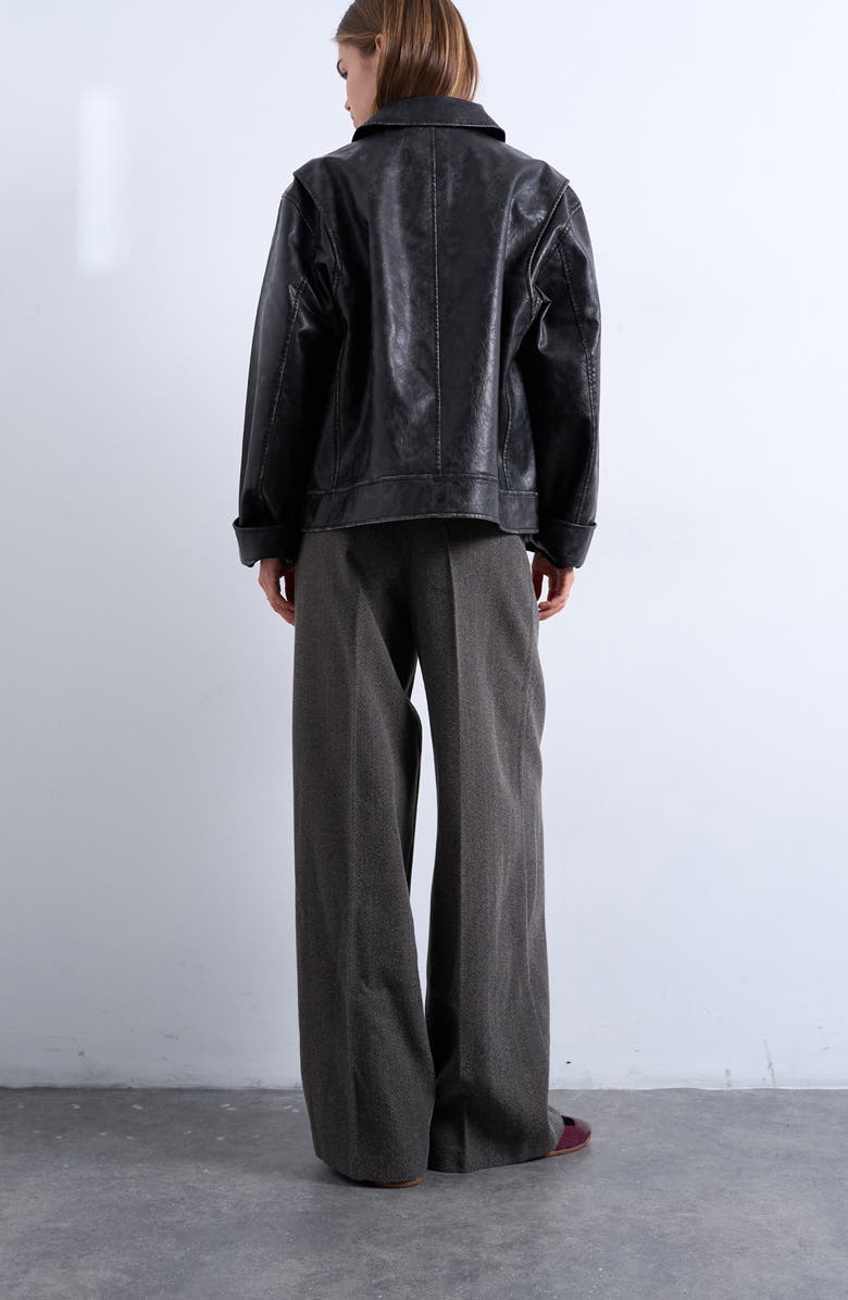 Topshop Herringbone Pleated Wide Leg Pants, Alternate, color,