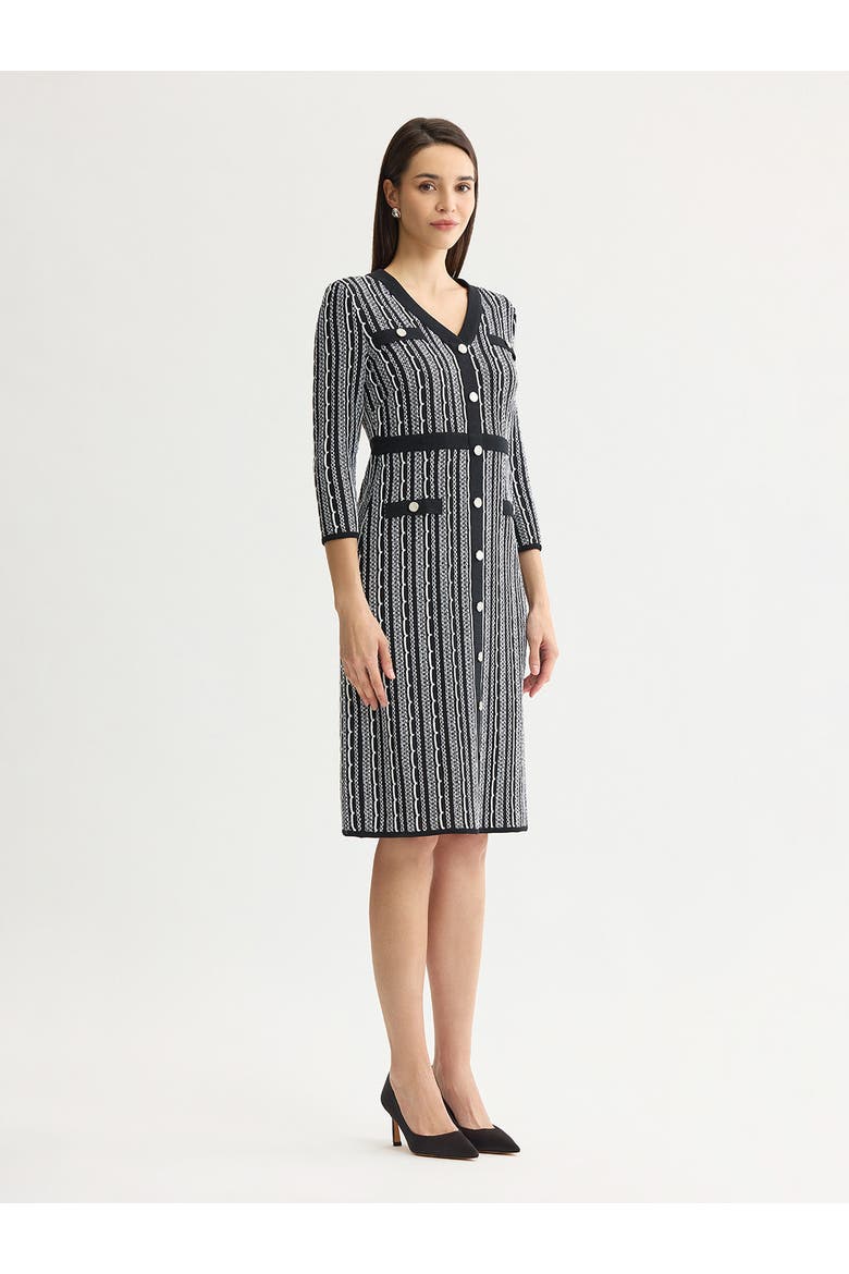 Vertical Stitch Knit Sheath Dress, Alternate, color, Black/New Ivory