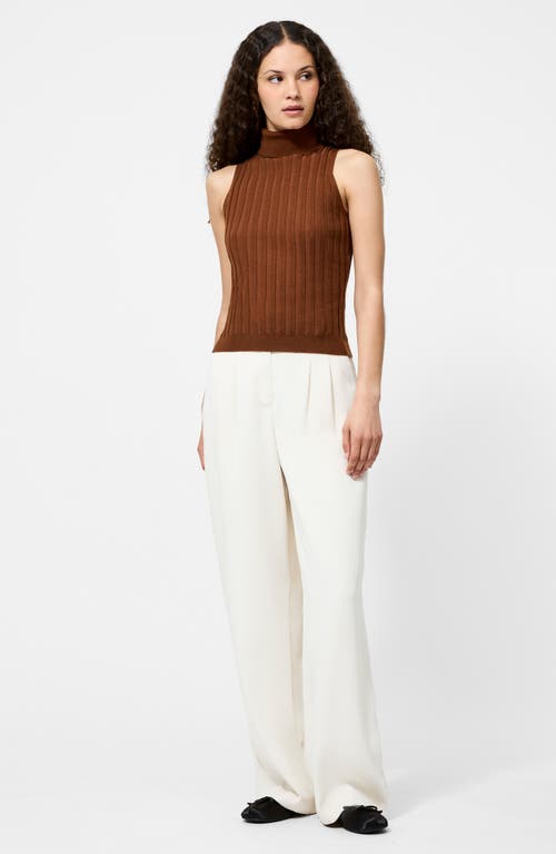 French Connection Rib Turtleneck Sleeveless Sweater In Brown