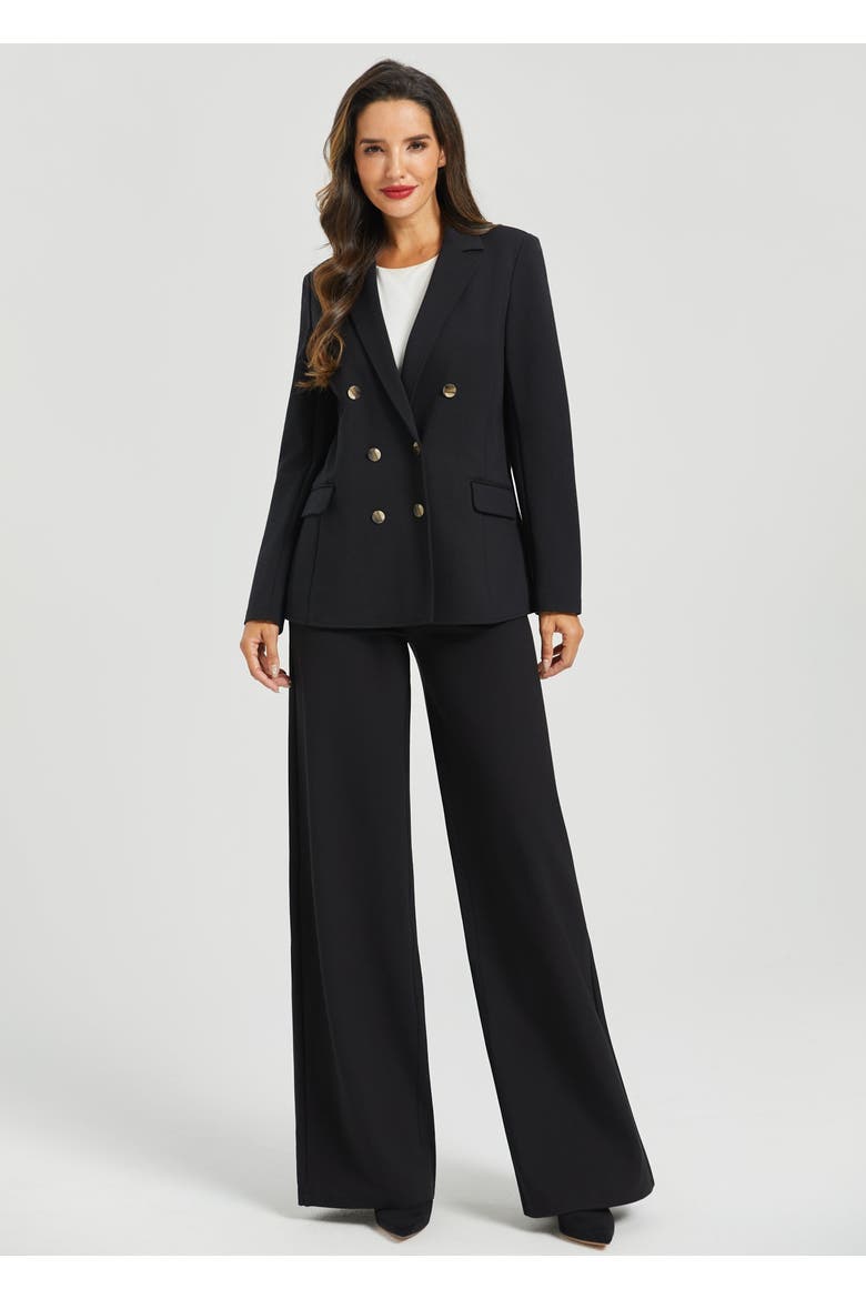 Double Breasted Blazer Stretch Ponte, Alternate, color, Black
