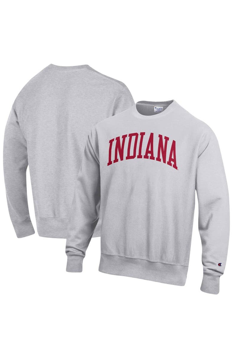 Champion Men's Champion Ash Indiana Hoosiers Big & Tall Reverse Weave Fleece Crewneck Pullover Sweatshirt, Alternate, color, 